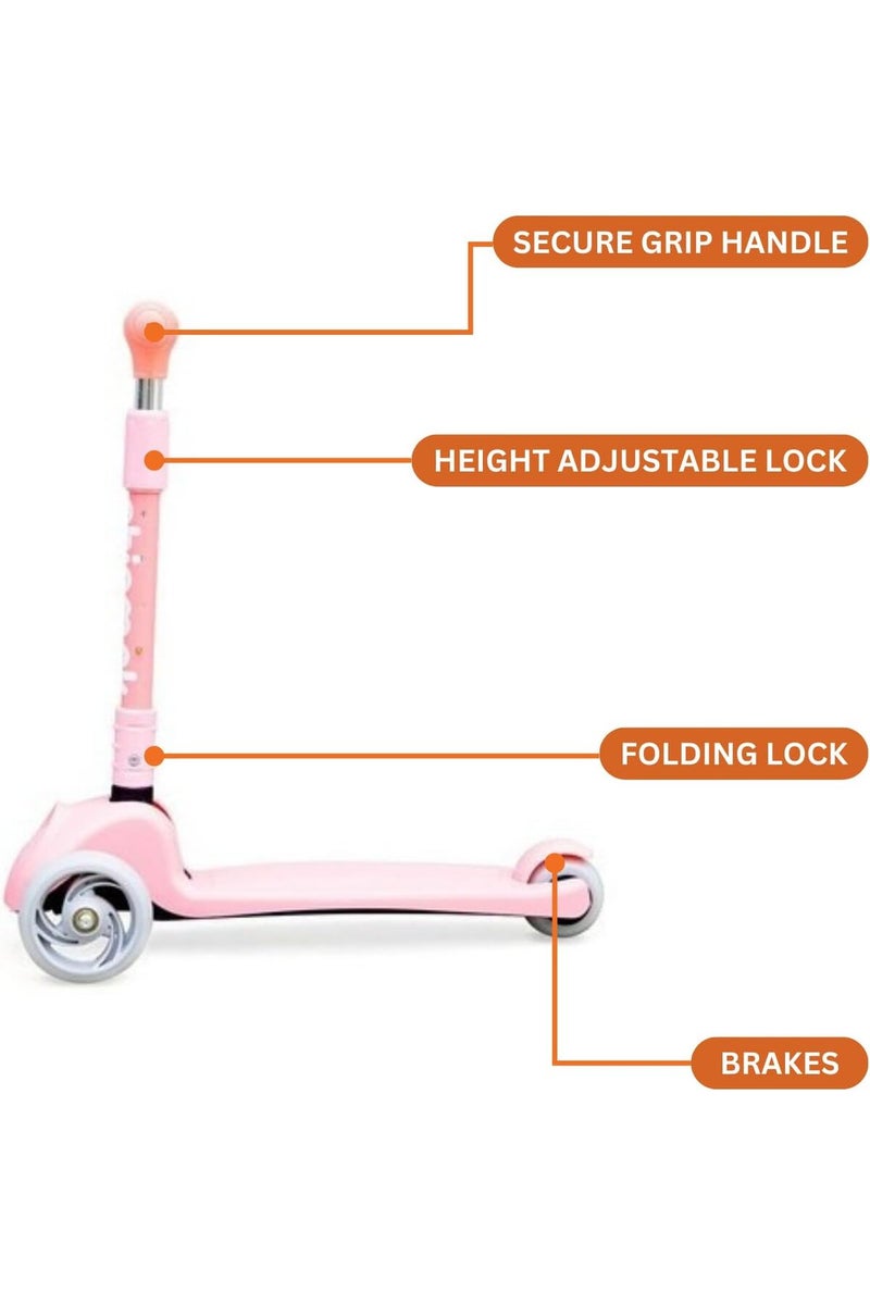chipmunk 3 Wheel Kick Scooter for Kids & Toddlers – Adjustable T-Bar Handlebar with Lean-to-Turn Steering, Shock-Absorbing PU Wheels, Anti-Slip Deck, and Rear Brake – Safe & Lightweight Outdoor Glider for Girls Pink - Image 5